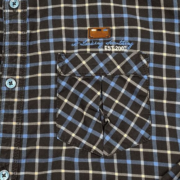 Tocsin Shirt Mens Large Blue Plaid Check Tartan Easy Care Long Sleeve Workwear - Picture 3 of 9
